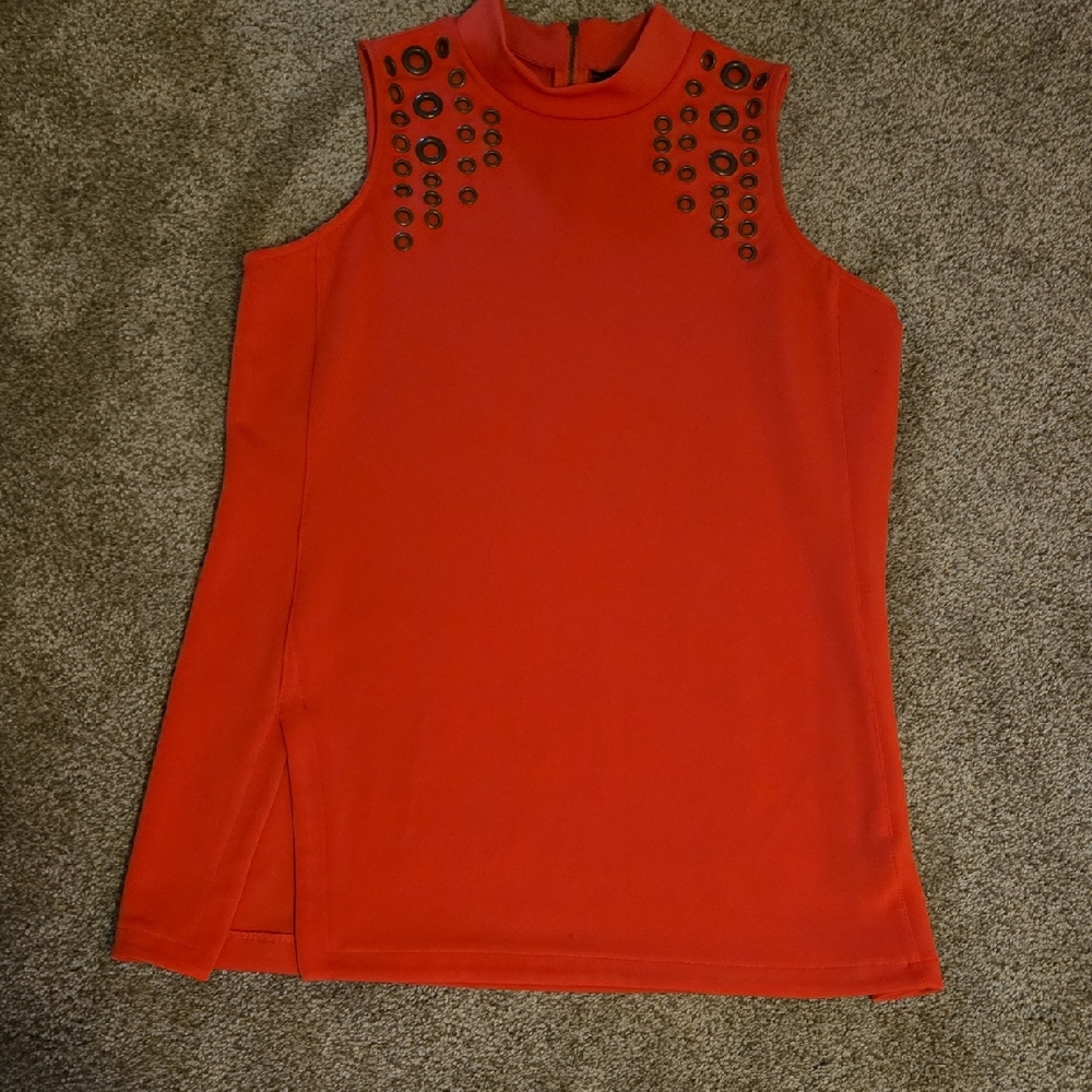 Worthington Orange/Red Embellished Fitted Tunic Top